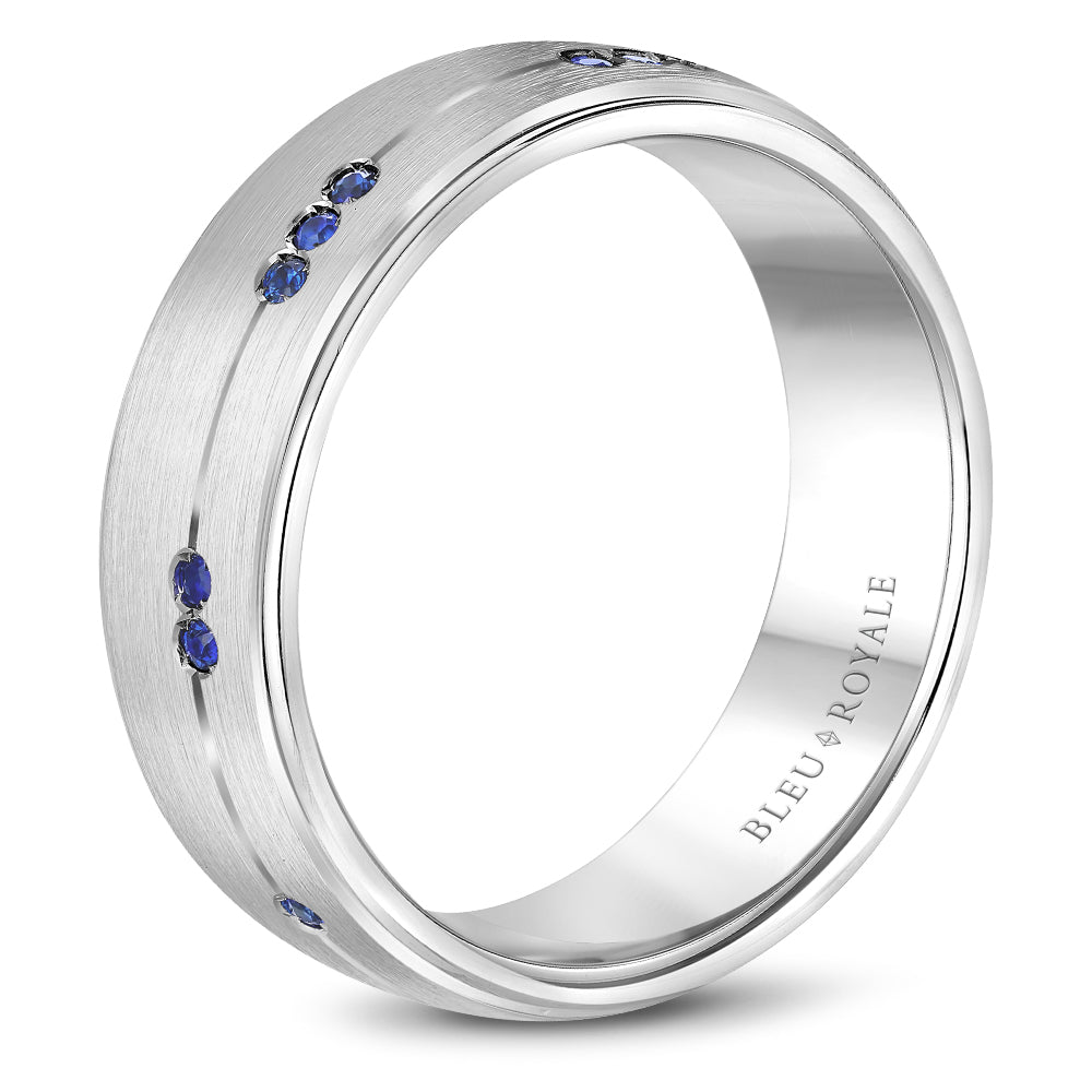 7.50mm Bleu Royale Wedding Band in White Gold With 10 RD, TCW 0.08ct