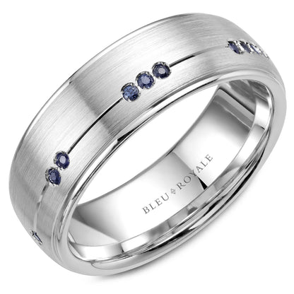 7.50mm Bleu Royale Wedding Band in White Gold With 10 RD, TCW 0.08ct