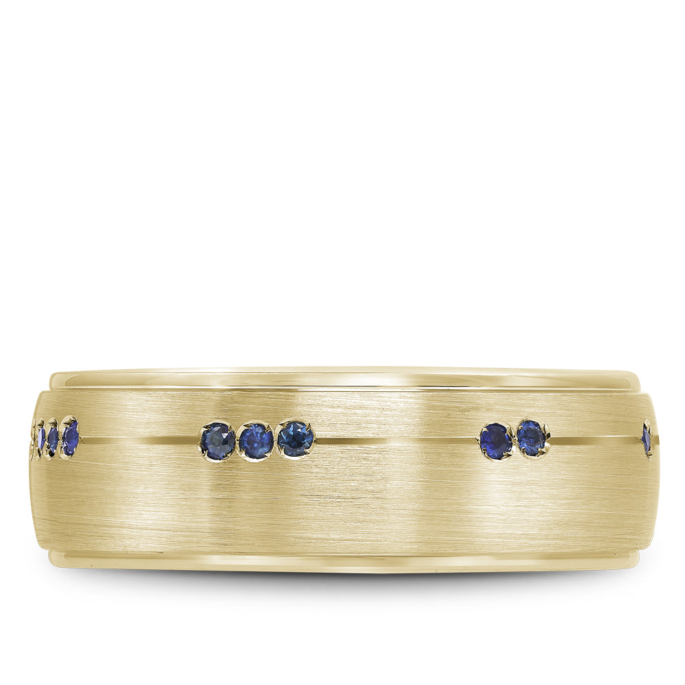 7.50mm Bleu Royale Wedding Band in Yellow Gold With 10 RD, TCW 0.14ct