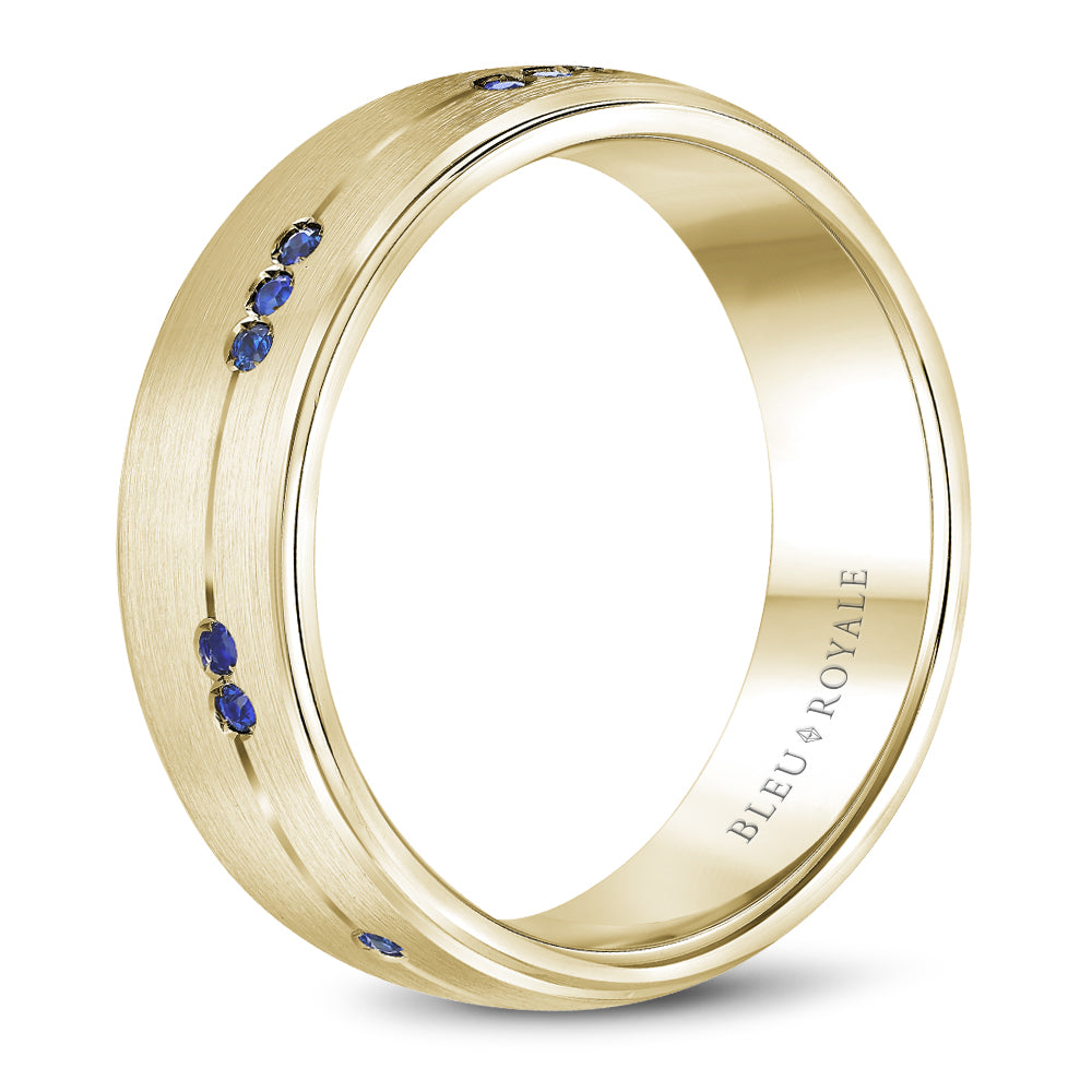 7.50mm Bleu Royale Wedding Band in Yellow Gold With 10 RD, TCW 0.14ct