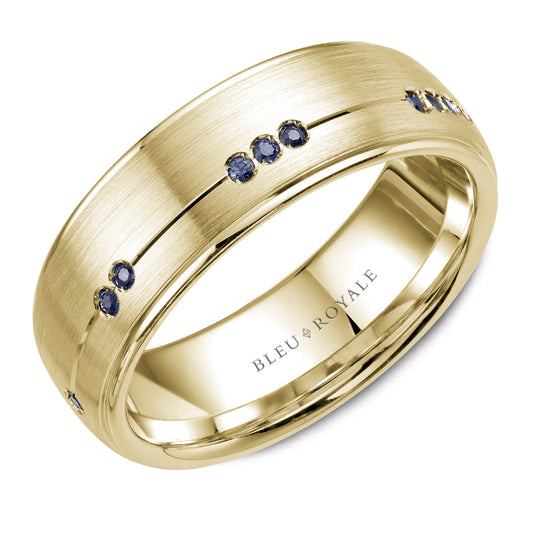 7.50mm Bleu Royale Wedding Band in Yellow Gold With 10 RD, TCW 0.14ct