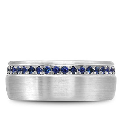 8.50mm Bleu Royale Wedding Band in White Gold With 38 RD, TCW 0.87ct