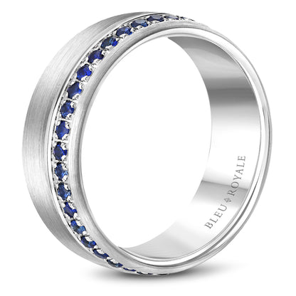 8.50mm Bleu Royale Wedding Band in White Gold With 38 RD, TCW 0.87ct