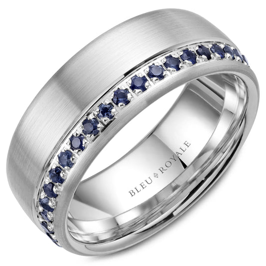 8.50mm Bleu Royale Wedding Band in White Gold With 38 RD, TCW 0.87ct