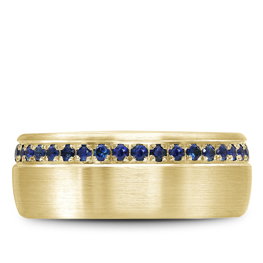 8.50mm Bleu Royale Wedding Band in Yellow Gold With 38 RD, TCW 0.87ct
