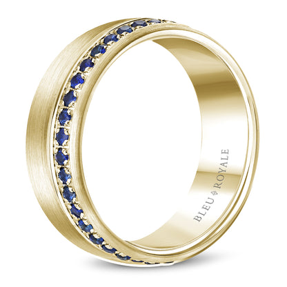 8.50mm Bleu Royale Wedding Band in Yellow Gold With 38 RD, TCW 0.87ct