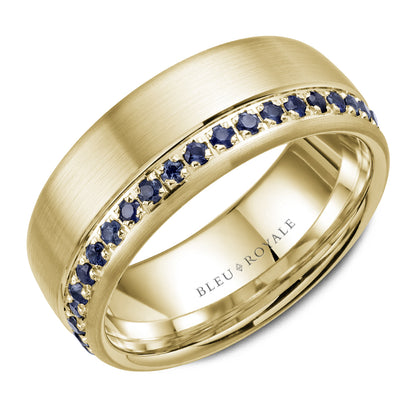 8.50mm Bleu Royale Wedding Band in Yellow Gold With 38 RD, TCW 0.87ct