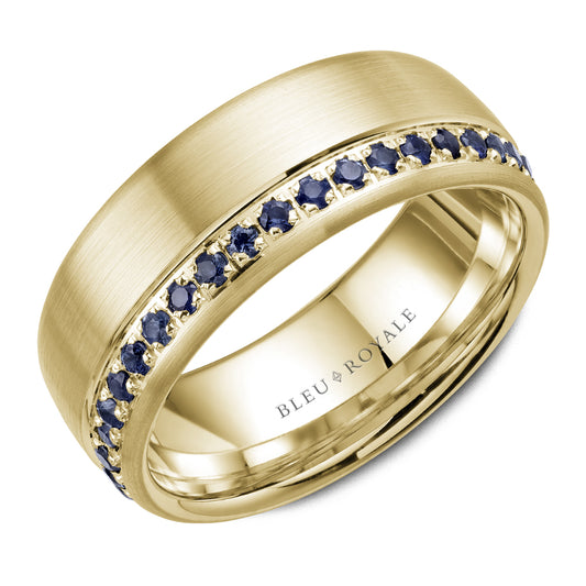 8.50mm Bleu Royale Wedding Band in Yellow Gold With 38 RD, TCW 0.87ct