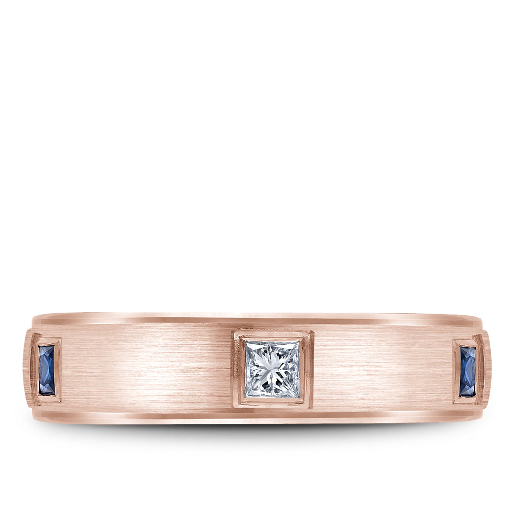 5.50mm Bleu Royale Wedding Band in Rose Gold With 3 PR, TCW 0.33ct nd 3 PR, TCW 0.3ct