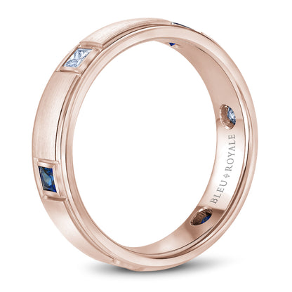 5.50mm Bleu Royale Wedding Band in Rose Gold With 3 PR, TCW 0.33ct nd 3 PR, TCW 0.3ct