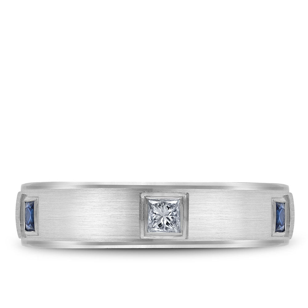 5.50mm Bleu Royale Wedding Band in White Gold With 3 PR, TCW 0.33ct nd 3 PR, TCW 0.3ct