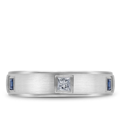 5.50mm Bleu Royale Wedding Band in White Gold With 3 PR, TCW 0.33ct nd 3 PR, TCW 0.3ct