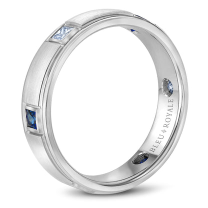 5.50mm Bleu Royale Wedding Band in White Gold With 3 PR, TCW 0.33ct nd 3 PR, TCW 0.3ct