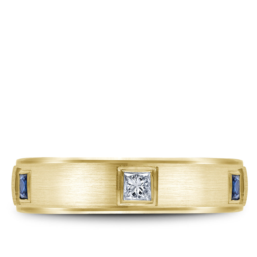 5.50mm Bleu Royale Wedding Band in Yellow Gold With 3 PR, TCW 0.33ct nd 3 PR, TCW 0.3ct
