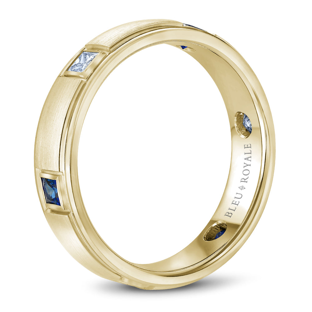5.50mm Bleu Royale Wedding Band in Yellow Gold With 3 PR, TCW 0.33ct nd 3 PR, TCW 0.3ct