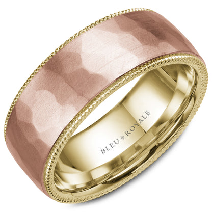 8.50mm Bleu Royale Wedding Band in r&y Gold