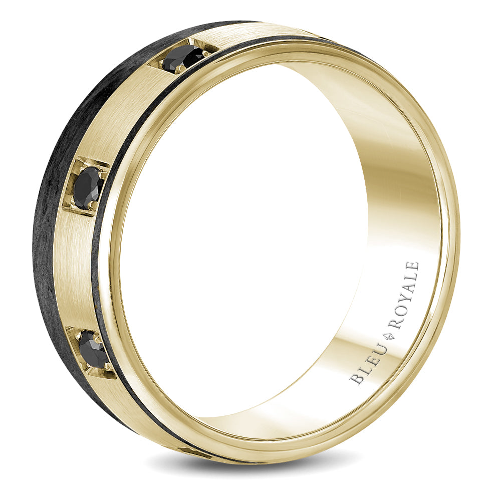 8.50mm Bleu Royale Wedding Band in 14k & Forged Carbon Fiber