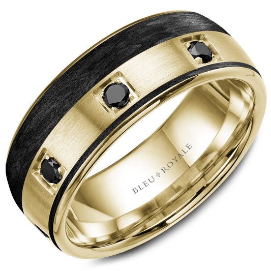 8.50mm Bleu Royale Wedding Band in 14k & Forged Carbon Fiber