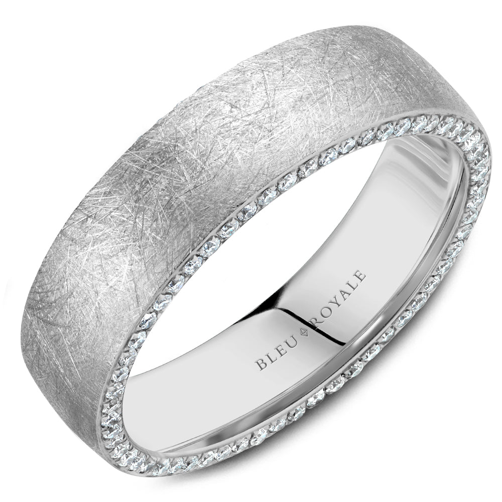 6.00mm Bleu Royale Wedding Band in White Gold With 110 RD, TCW 0.88ct