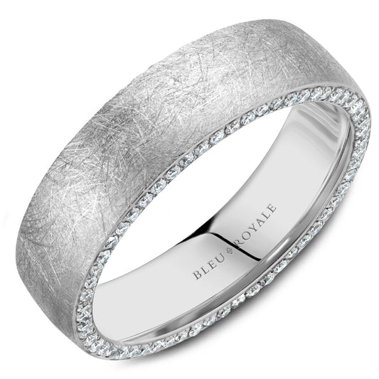 6.00mm Bleu Royale Wedding Band in White Gold With 110 RD, TCW 0.88ct