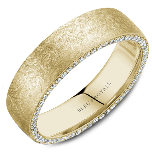 6.00mm Bleu Royale Wedding Band in Yellow Gold With 118 RD, TCW 0.75ct