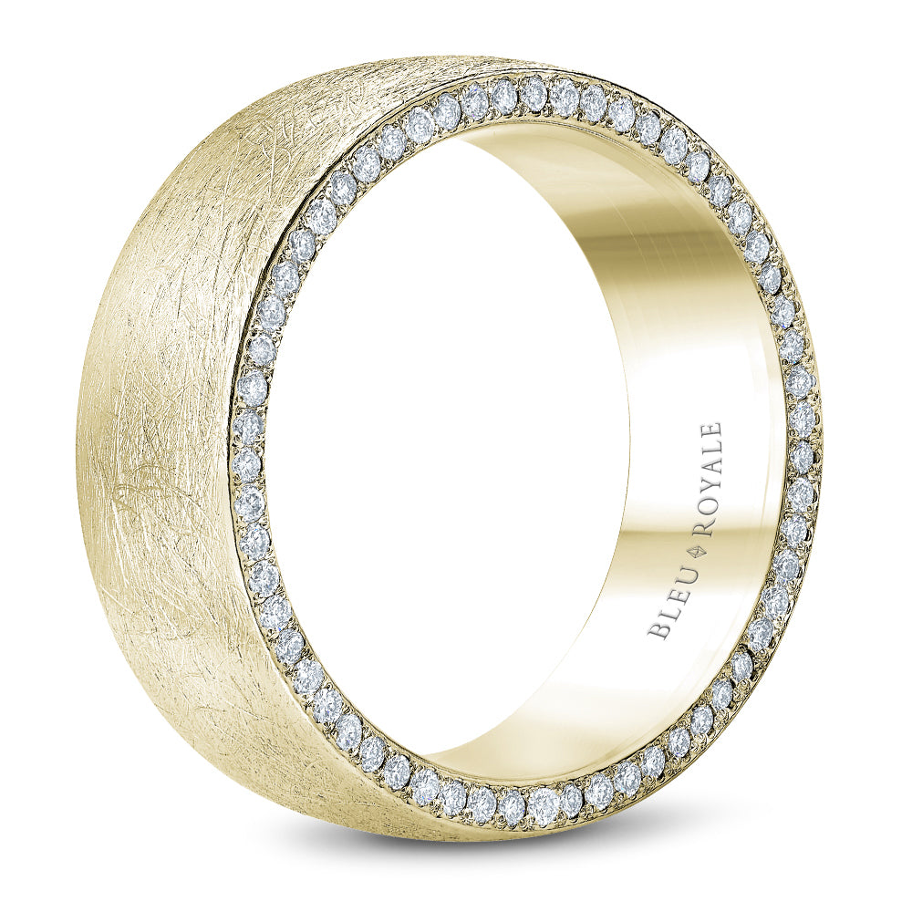 8.00mm Bleu Royale Wedding Band in Yellow Gold With 110 RD, TCW 0.68ct