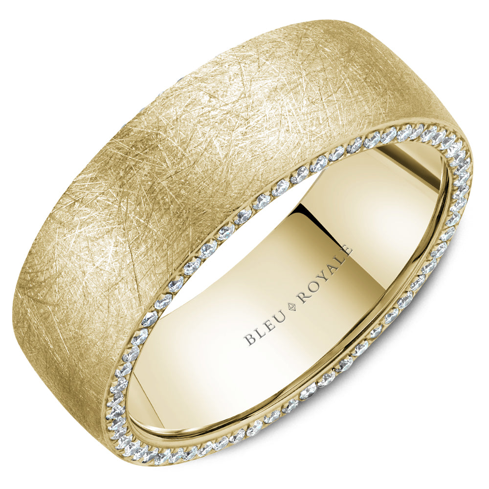 8.00mm Bleu Royale Wedding Band in Yellow Gold With 110 RD, TCW 0.68ct