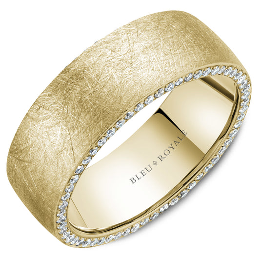 8.00mm Bleu Royale Wedding Band in Yellow Gold With 110 RD, TCW 0.68ct