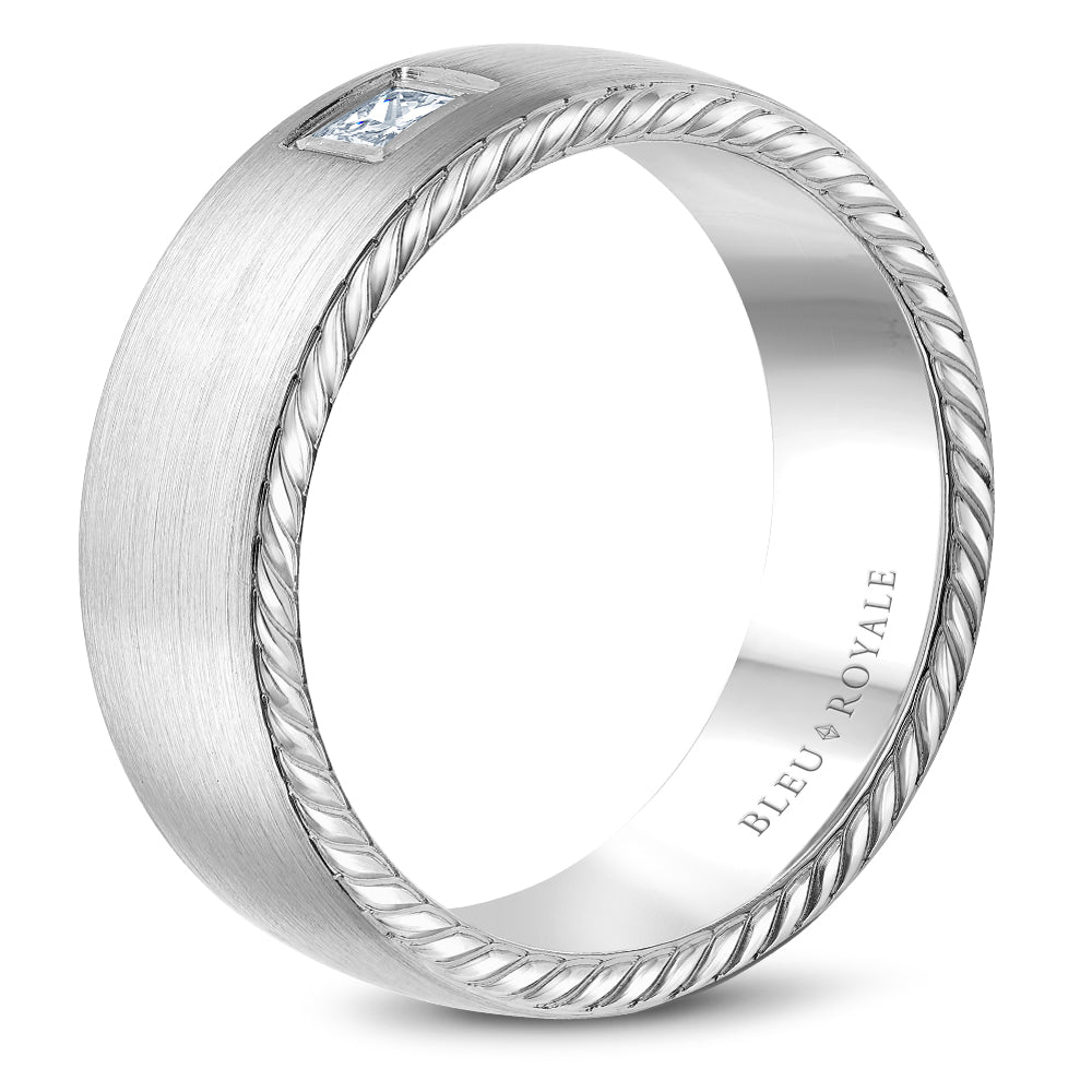 8.00mm Bleu Royale Wedding Band in White Gold With 1 PR, TCW 0.15ct