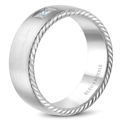 8.00mm Bleu Royale Wedding Band in White Gold With 1 PR, TCW 0.15ct