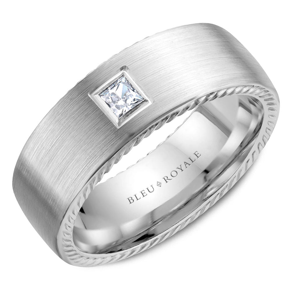 8.00mm Bleu Royale Wedding Band in White Gold With 1 PR, TCW 0.15ct