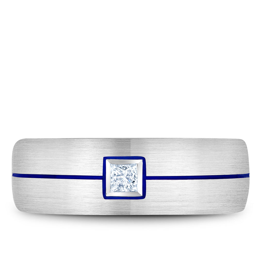 7.50mm Bleu Royale Wedding Band in White Gold With 1 PR, TCW 0.15ct