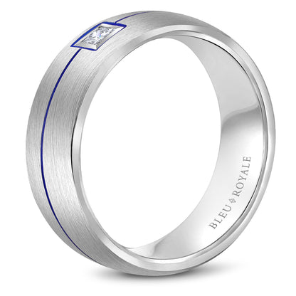 7.50mm Bleu Royale Wedding Band in White Gold With 1 PR, TCW 0.15ct