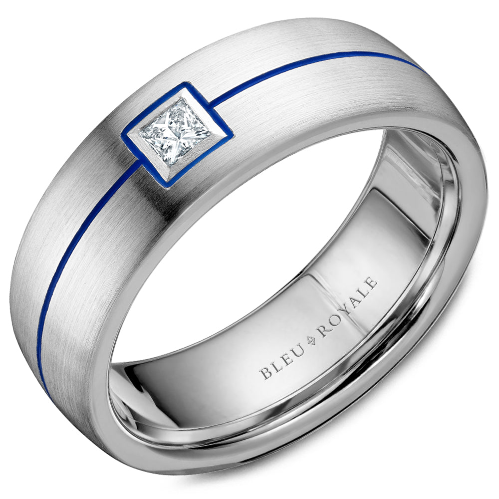 7.50mm Bleu Royale Wedding Band in White Gold With 1 PR, TCW 0.15ct