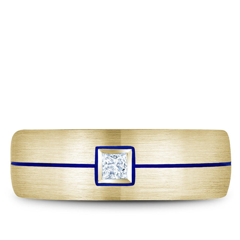 7.50mm Bleu Royale Wedding Band in Yellow Gold With 1 PR, TCW 0.15ct