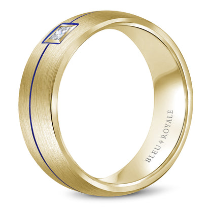 7.50mm Bleu Royale Wedding Band in Yellow Gold With 1 PR, TCW 0.15ct