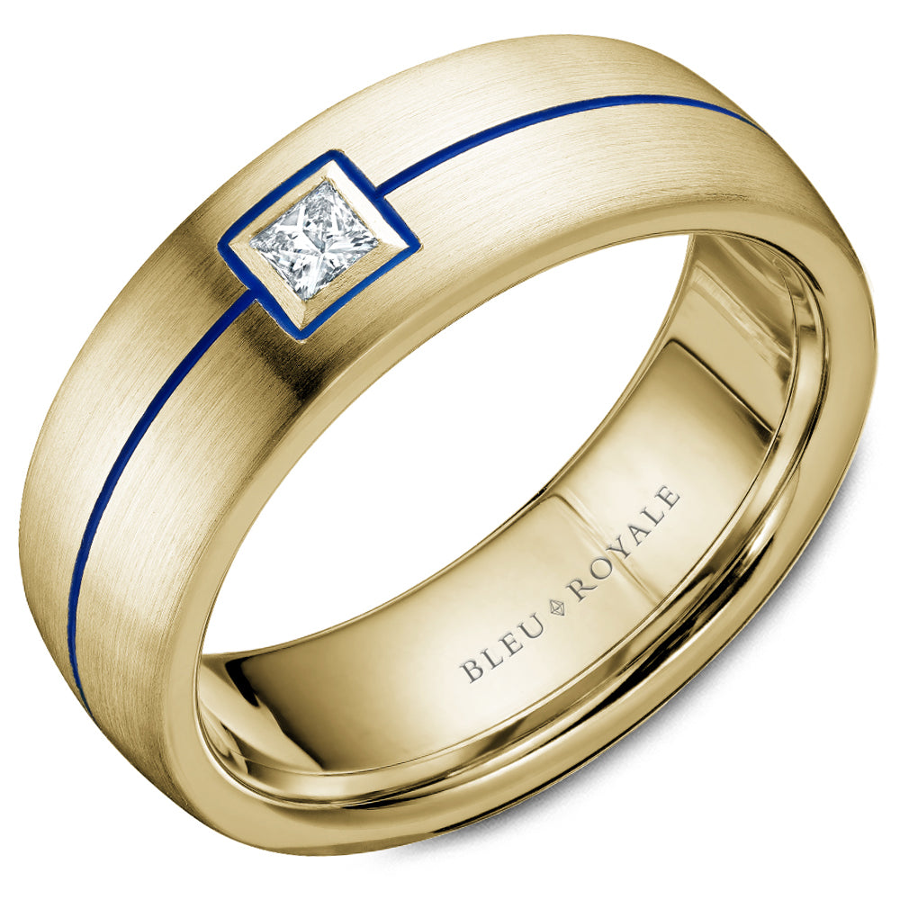 7.50mm Bleu Royale Wedding Band in Yellow Gold With 1 PR, TCW 0.15ct
