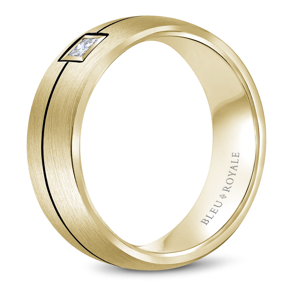7.50mm Bleu Royale Wedding Band in Yellow Gold With 1 PR, TCW 0.15ct
