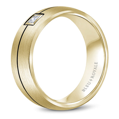 7.50mm Bleu Royale Wedding Band in Yellow Gold With 1 PR, TCW 0.15ct