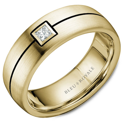 7.50mm Bleu Royale Wedding Band in Yellow Gold With 1 PR, TCW 0.15ct