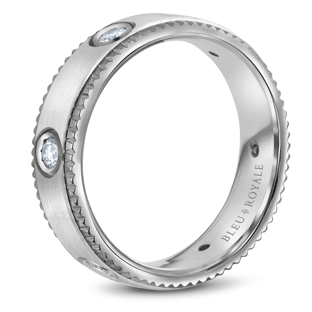 6.50mm Bleu Royale Wedding Band in White Gold With 6 RD, TCW 0.48ct