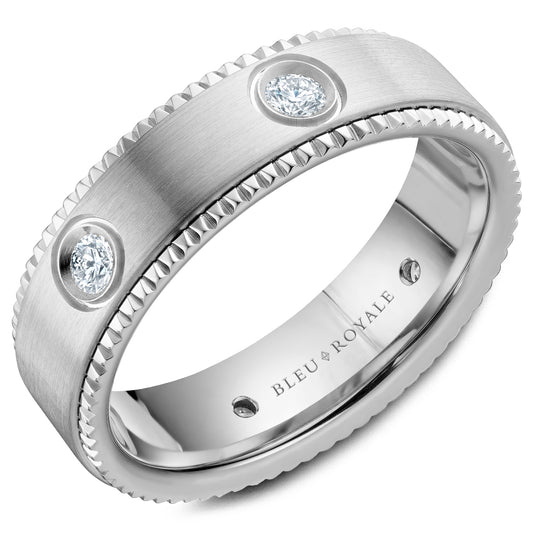 6.50mm Bleu Royale Wedding Band in White Gold With 6 RD, TCW 0.48ct
