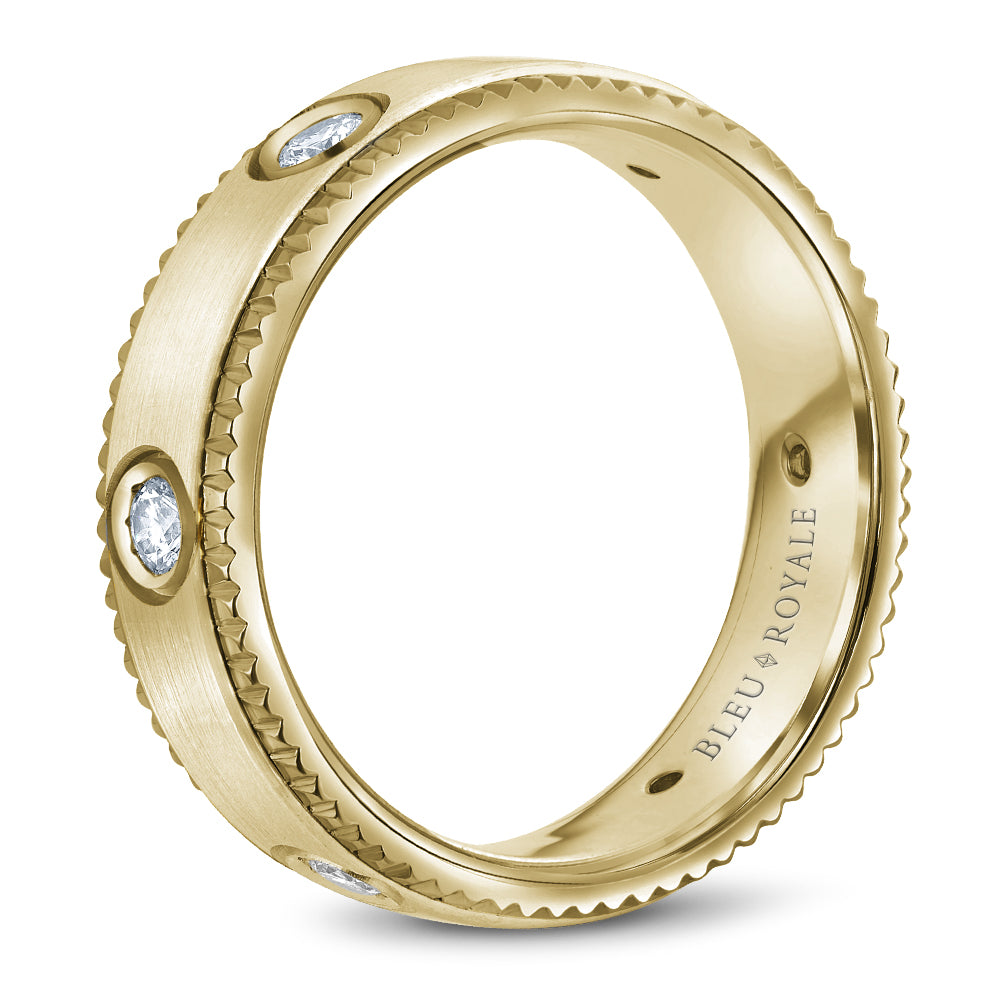 6.50mm Bleu Royale Wedding Band in Yellow Gold With 6 RD, TCW 0.48ct