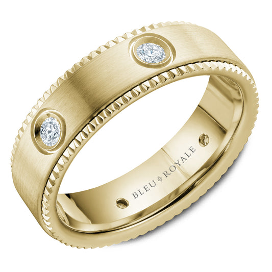 6.50mm Bleu Royale Wedding Band in Yellow Gold With 6 RD, TCW 0.48ct