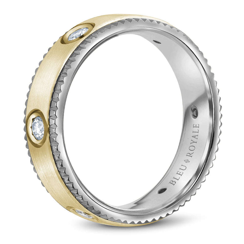 6.50mm Bleu Royale Wedding Band in Y&W Gold With 6 RD, TCW 0.48ct