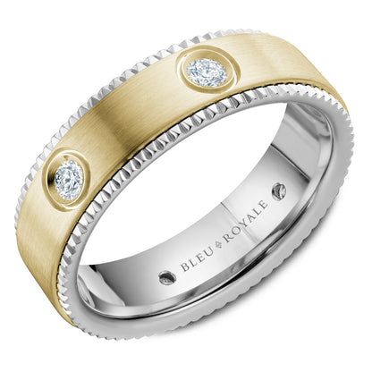 6.50mm Bleu Royale Wedding Band in Y&W Gold With 6 RD, TCW 0.48ct
