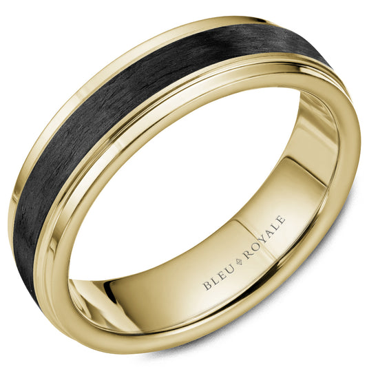6.00mm Bleu Royale Wedding Band in 14k & Forged Carbon Fiber