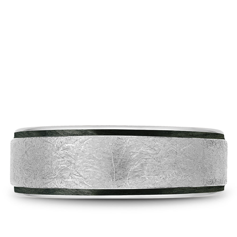 7.50mm Bleu Royale Wedding Band in White Gold With Black Enamel