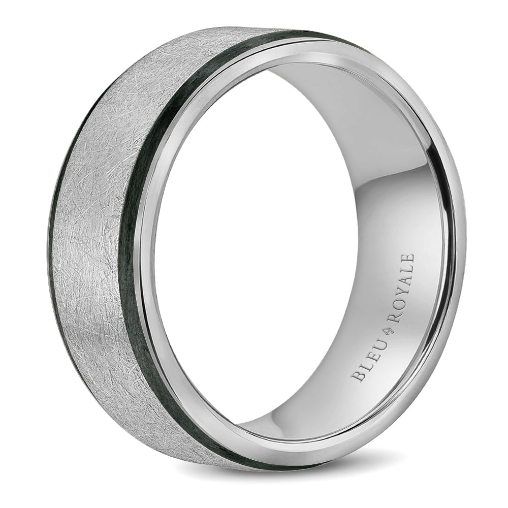 7.50mm Bleu Royale Wedding Band in White Gold With Black Enamel