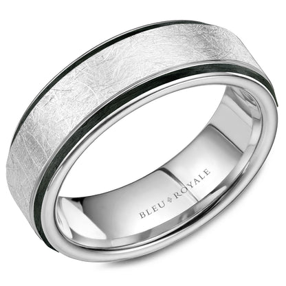 7.50mm Bleu Royale Wedding Band in White Gold With Black Enamel